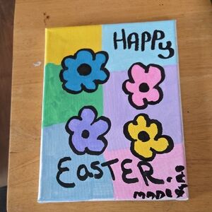 Happy Easter Floral Canvas Wall Art - Pastel Colors
